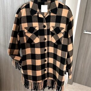 Sandro Feny Coat Plaid Print with Fringe
